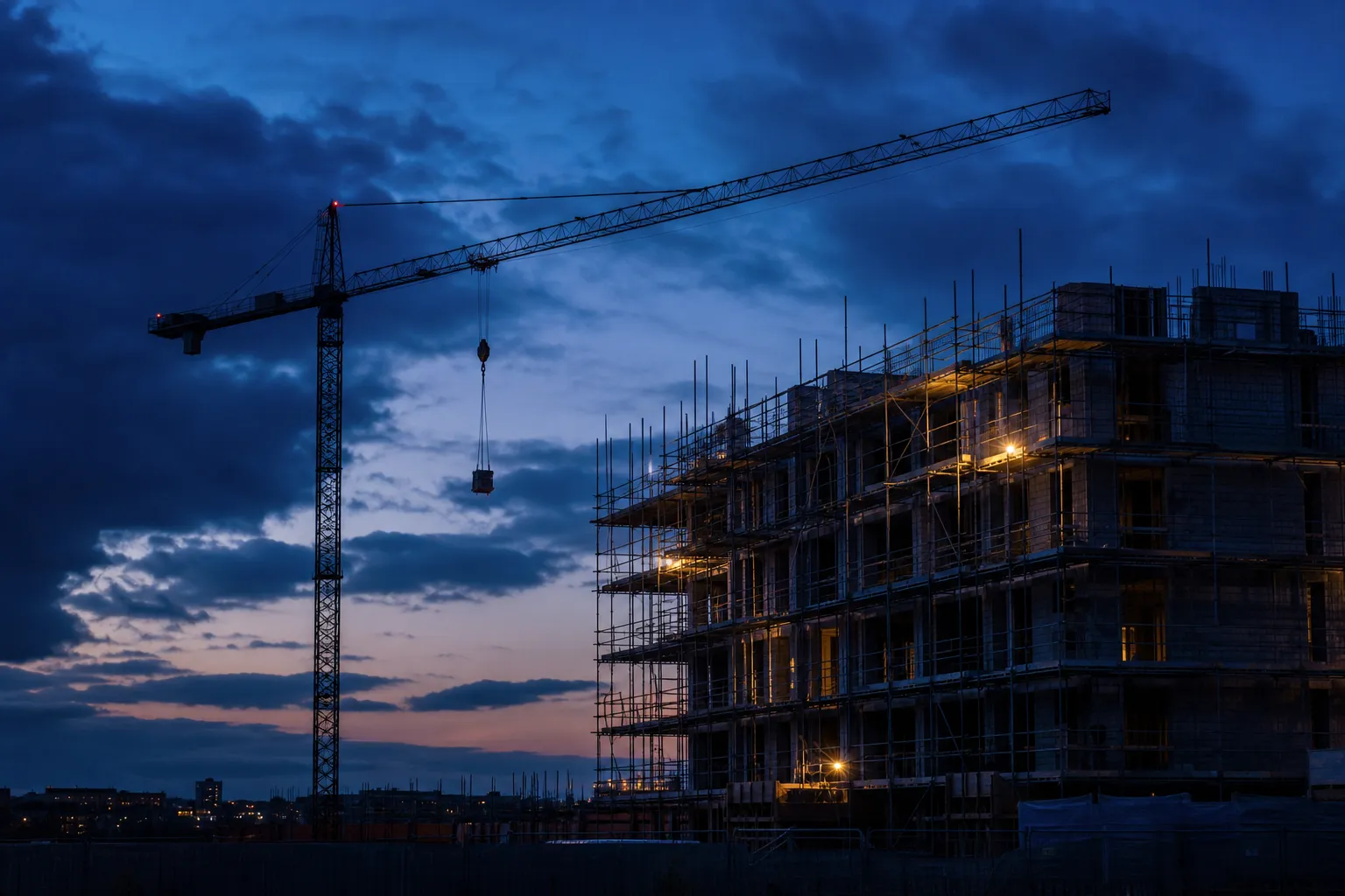 Construction site at dusk